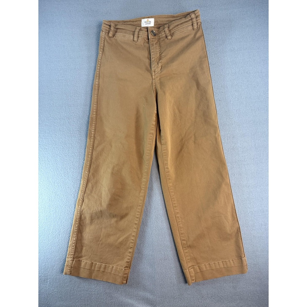 Marine Layer Pants Womens 4 Brown Twill Chino Relaxed Crop Stretch Casual